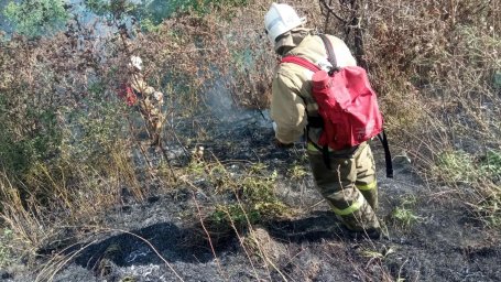 ​Огнеборцы ПЧ Золотухинского района на тушении сухой травы в д. Дерлово
