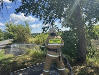 Огнеборцы ПЧ Обоянского района на тушении возгорания Огнеборцы ПЧ Обоянского района на тушении возгорания