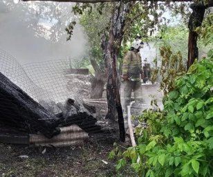 ​Огнеборцы Горшеченского района на тушении пожара