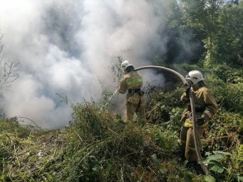 ​Огнеборцы ПЧ Курского и Рыльского района на тушении возгораний